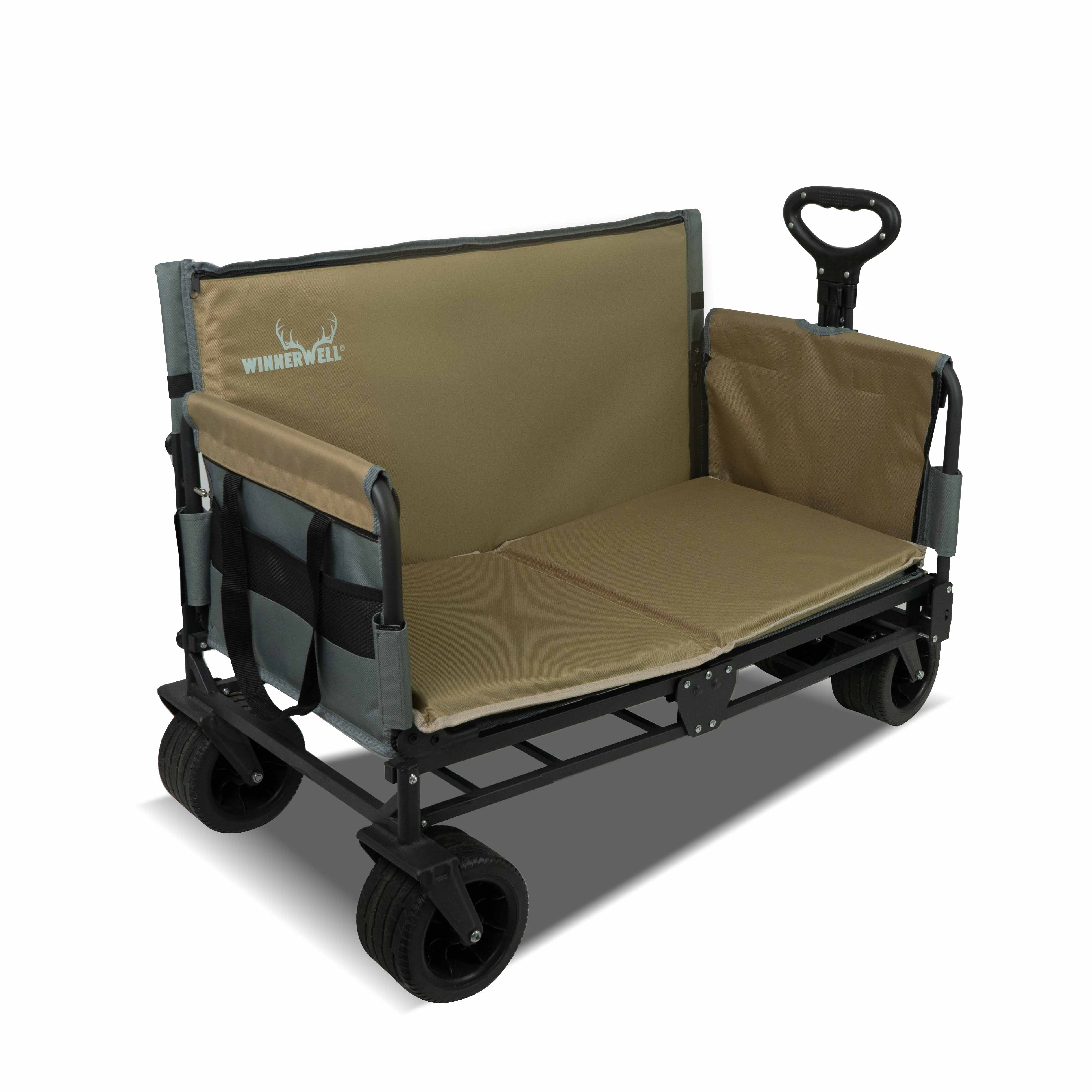 camping wagon as a seat with cushion