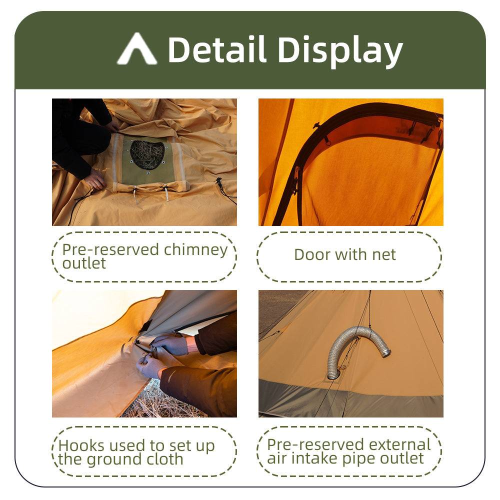 Image showing detailed displays of a tent from multiple views, including close - ups of different parts.