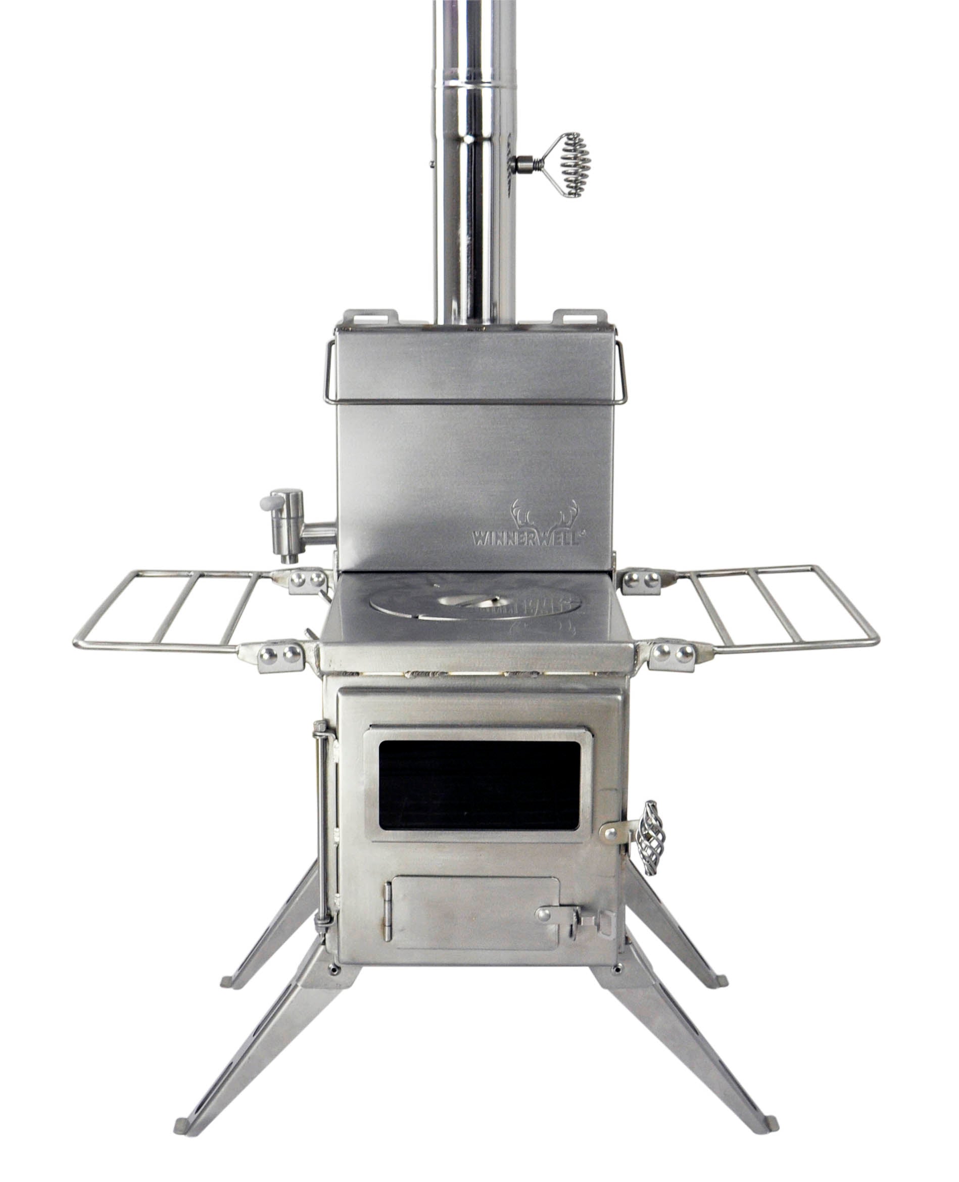 Winnerwell M size Water Tank integrated with a third Medium stove type, showcasing its compatibility and functionality in outdoor heating setups.