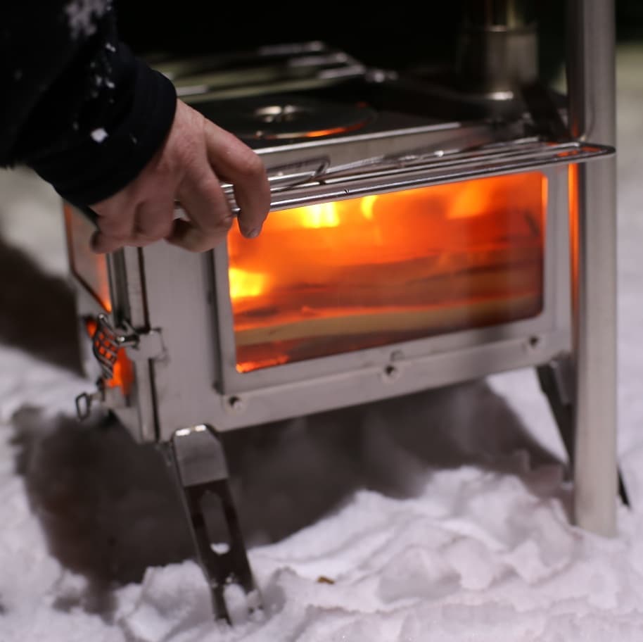 Winnerwell Nomad View stainless steel wood stove designed as portable wood stove and camping stove for versatile hot tent stove outdoor applications