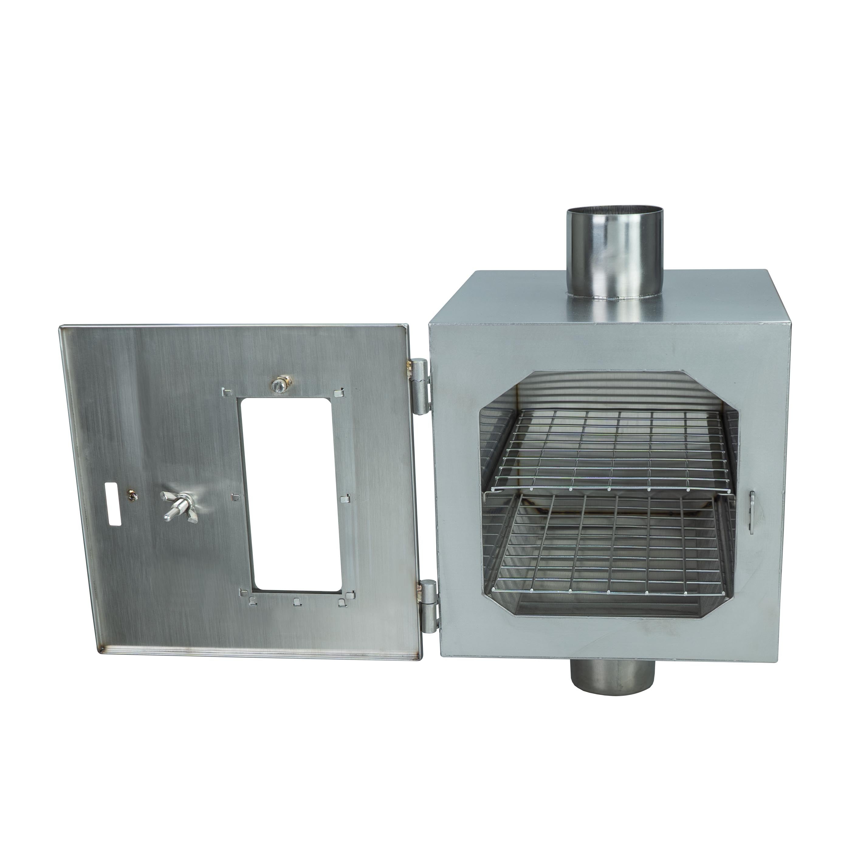 Interior view of Winnerwell® Pipe Oven 2.5'' with the door open, revealing the cooking space inside and the design that facilitates heat circulation for even cooking.