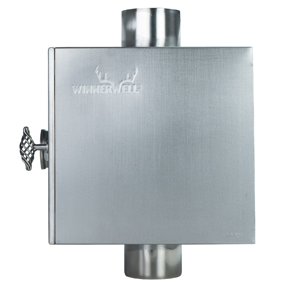 Side view of Winnerwell® Pipe Oven, showcasing the chimney connection port and the overall build quality, essential for proper installation on M - sized stoves.
