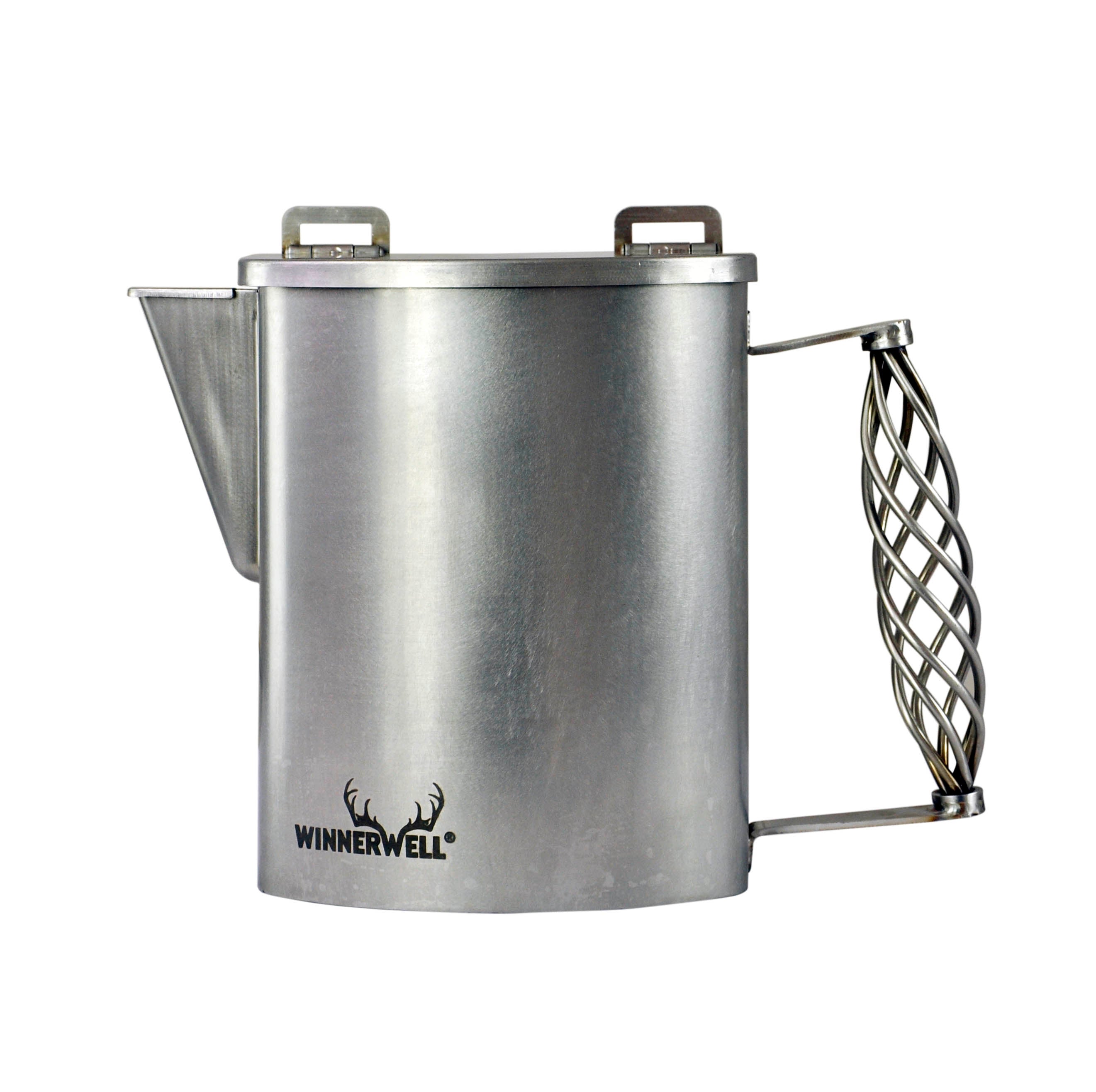 Side view of Winnerwell® S - sized Water Tank, emphasizing its sleek design, stainless - steel material, and functional handle for easy carrying.