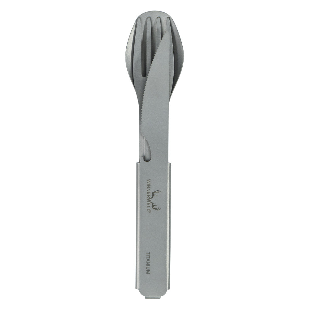 Winnerwell® titanium knife, fork, and spoon can be stacked in one