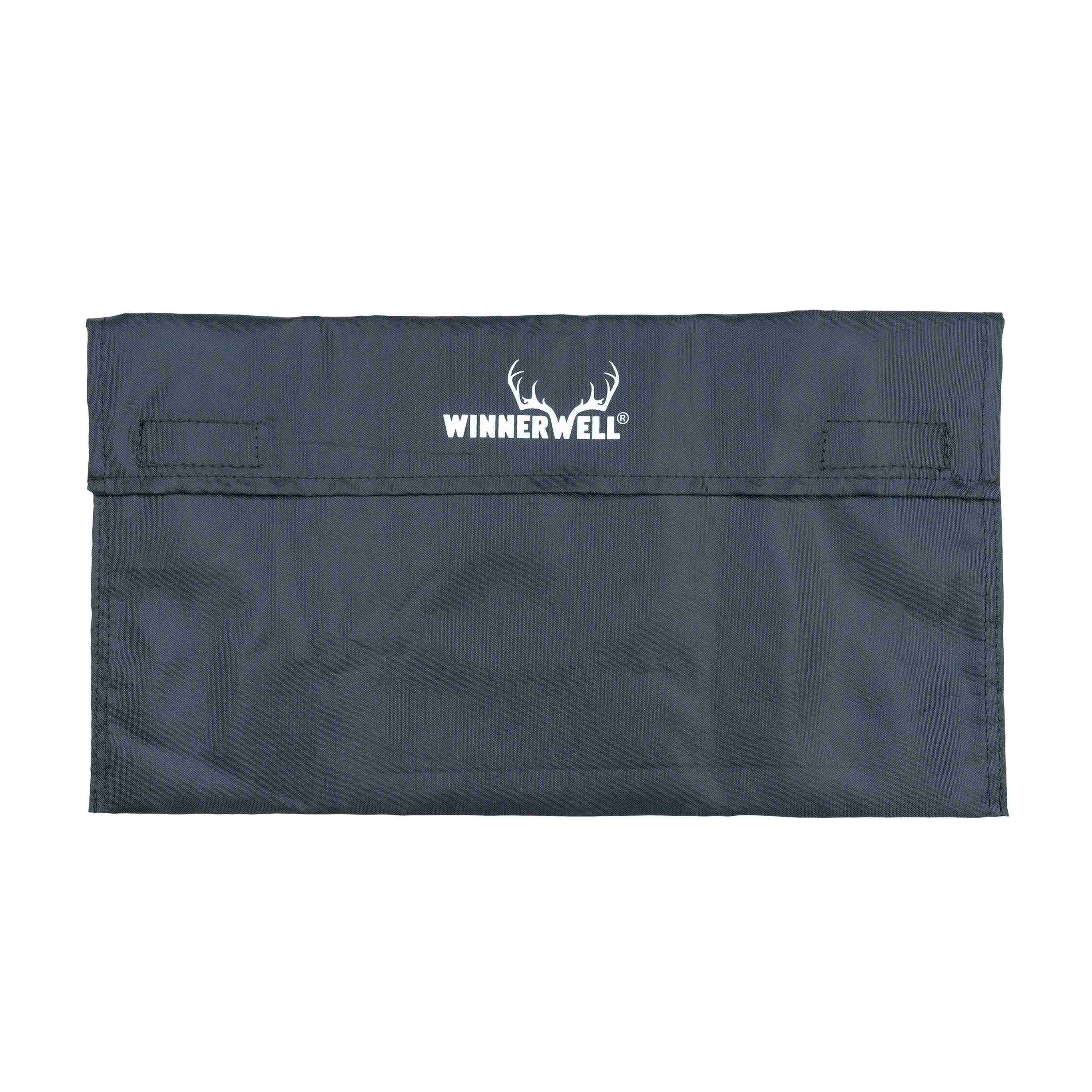 Black storage pouch designed for Winnerwell® titanium cutting board with handle, emphasizing convenient carrying and protection.