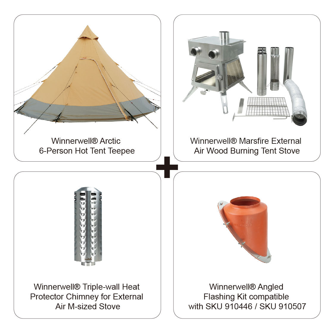 Winnerwell® Teepee Tent with Marsfire External Air Tent Stove & Chimney Outlet Protector Kit