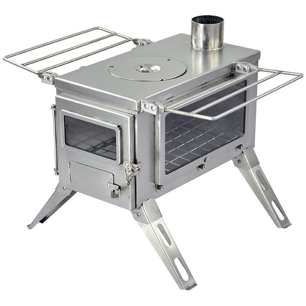Close-up of Winnerwell® Nomad View 1G Cook Camping Stove’s stainless steel body—high-quality 304 stainless steel construction showcases a smooth, corrosion-resistant surface, ensuring durability for outdoor cooking adventures.