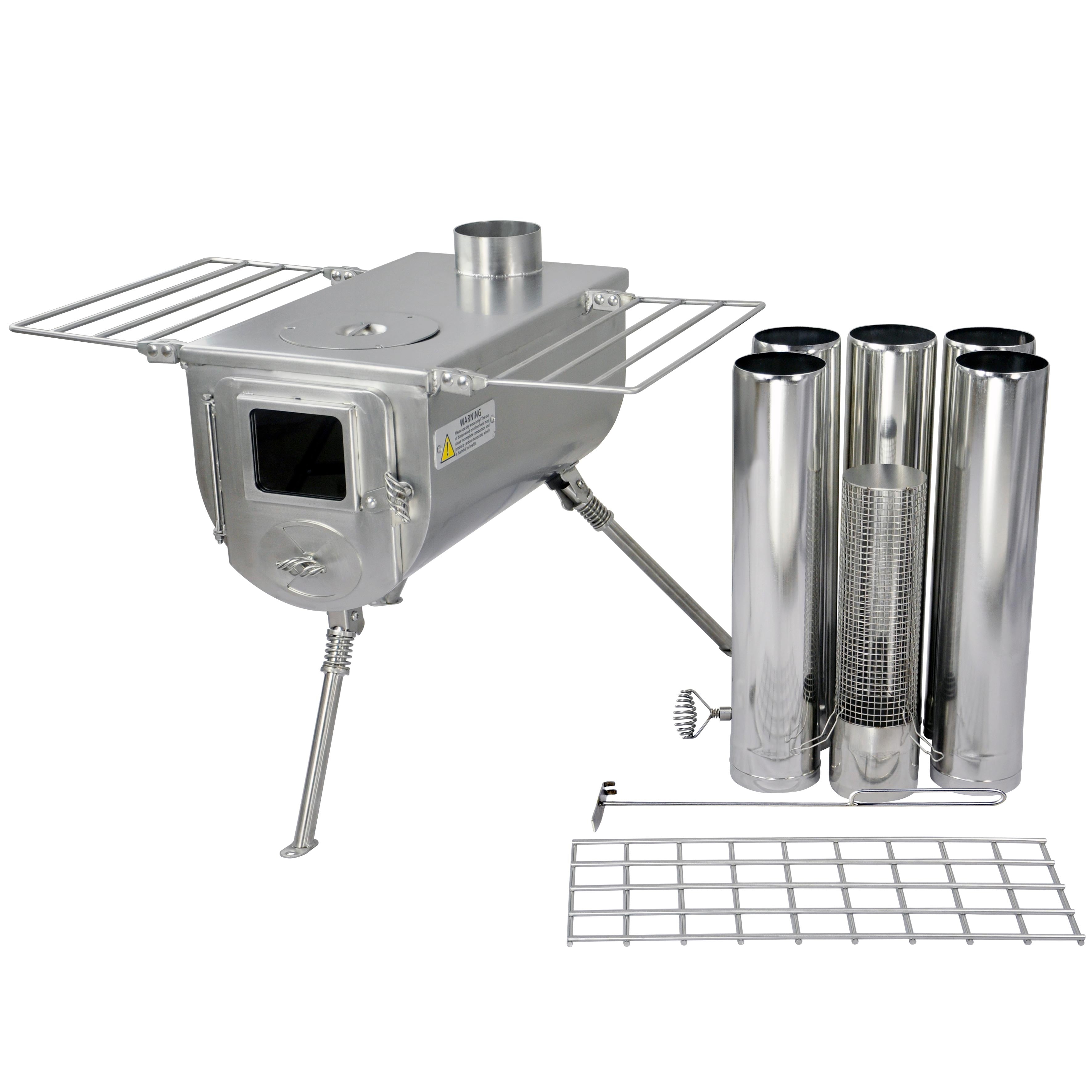 Winnerwell® Woodlander 1G Stove: Open - door view reveals a stainless steel firebox—durable, rust - resistant, and engineered for efficient wood - burning. Ideal for camping, hiking, or off - grid cooking. Shop now for a lifetime of outdoor meals!