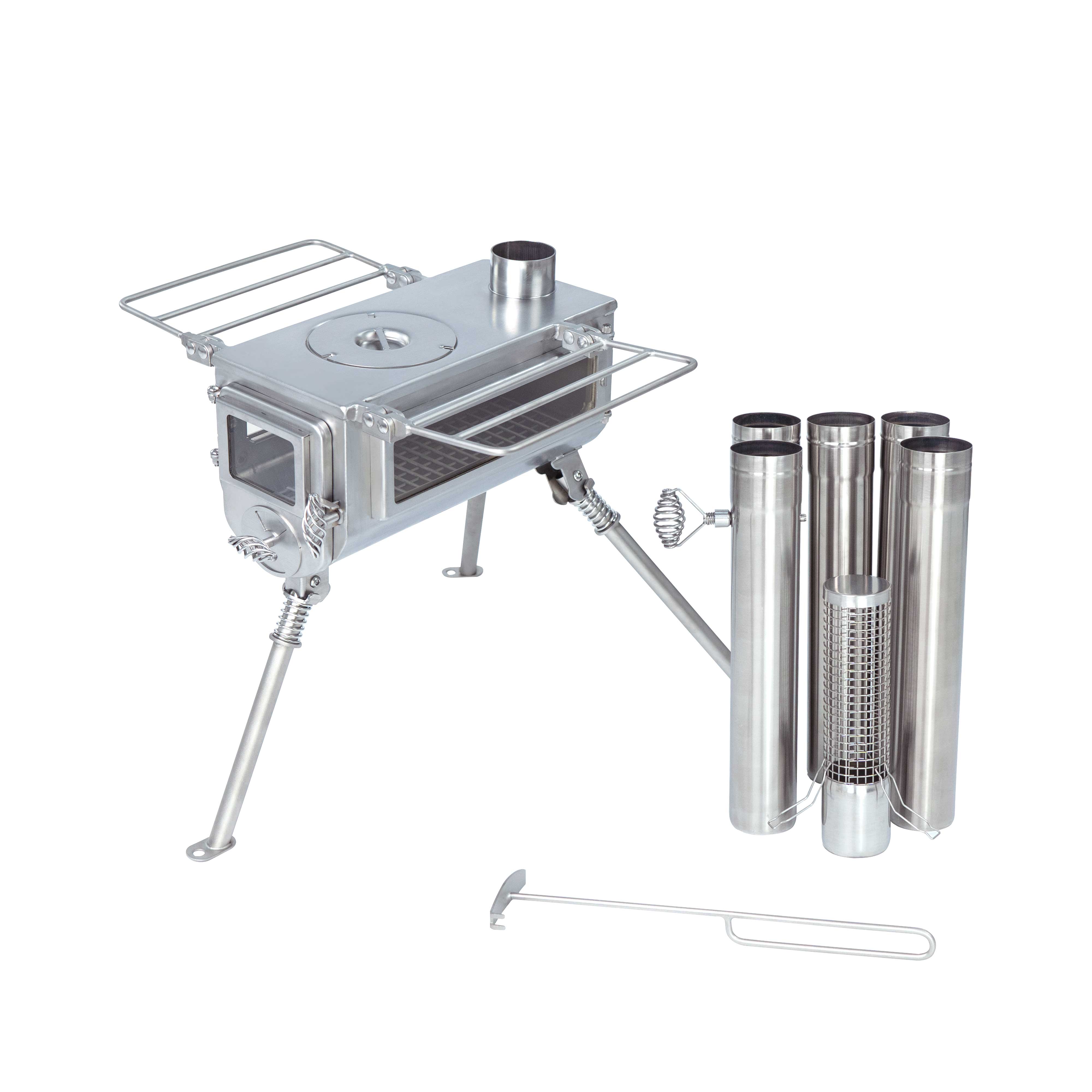 Winnerwell® Woodlander Double View 1G Stove packed into a Winnerwell carrying bag(need buy seperately)—foldable design and compact size make it easy to transport for hiking, camping, or off-grid adventures.