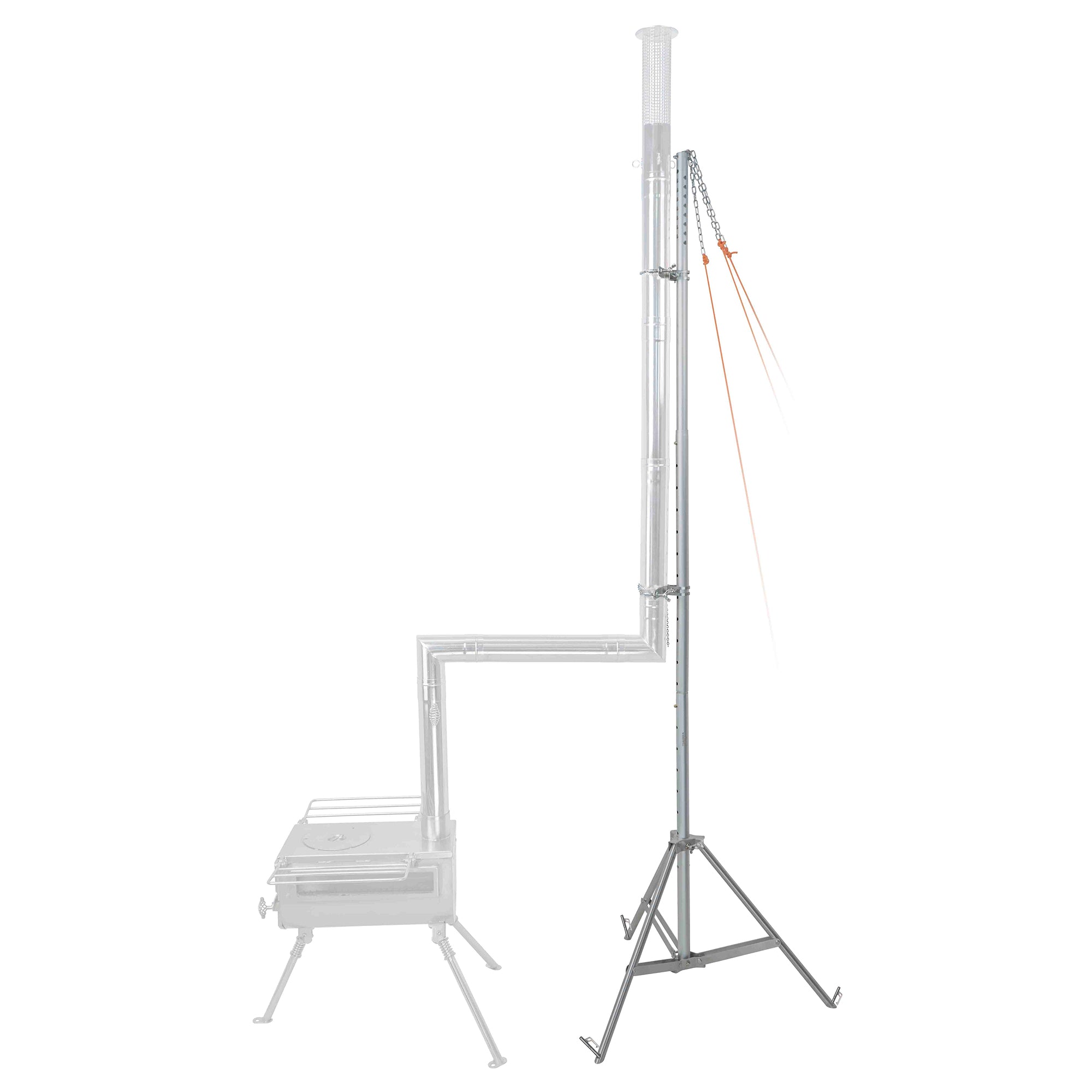 Winnerwell® Lantern & Pipe Stand showcasing its full structure with a vertical pole, curved pipe arm, and base, designed for hanging lanterns in outdoor settings.