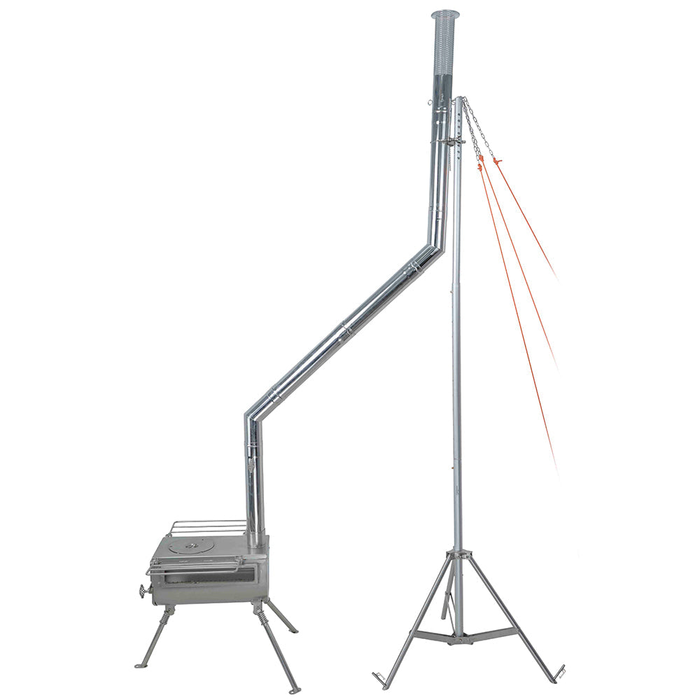 Side view of Winnerwell® Lantern & Pipe Stand, highlighting its adjustable arm and stable base, demonstrating functionality for outdoor lantern display.