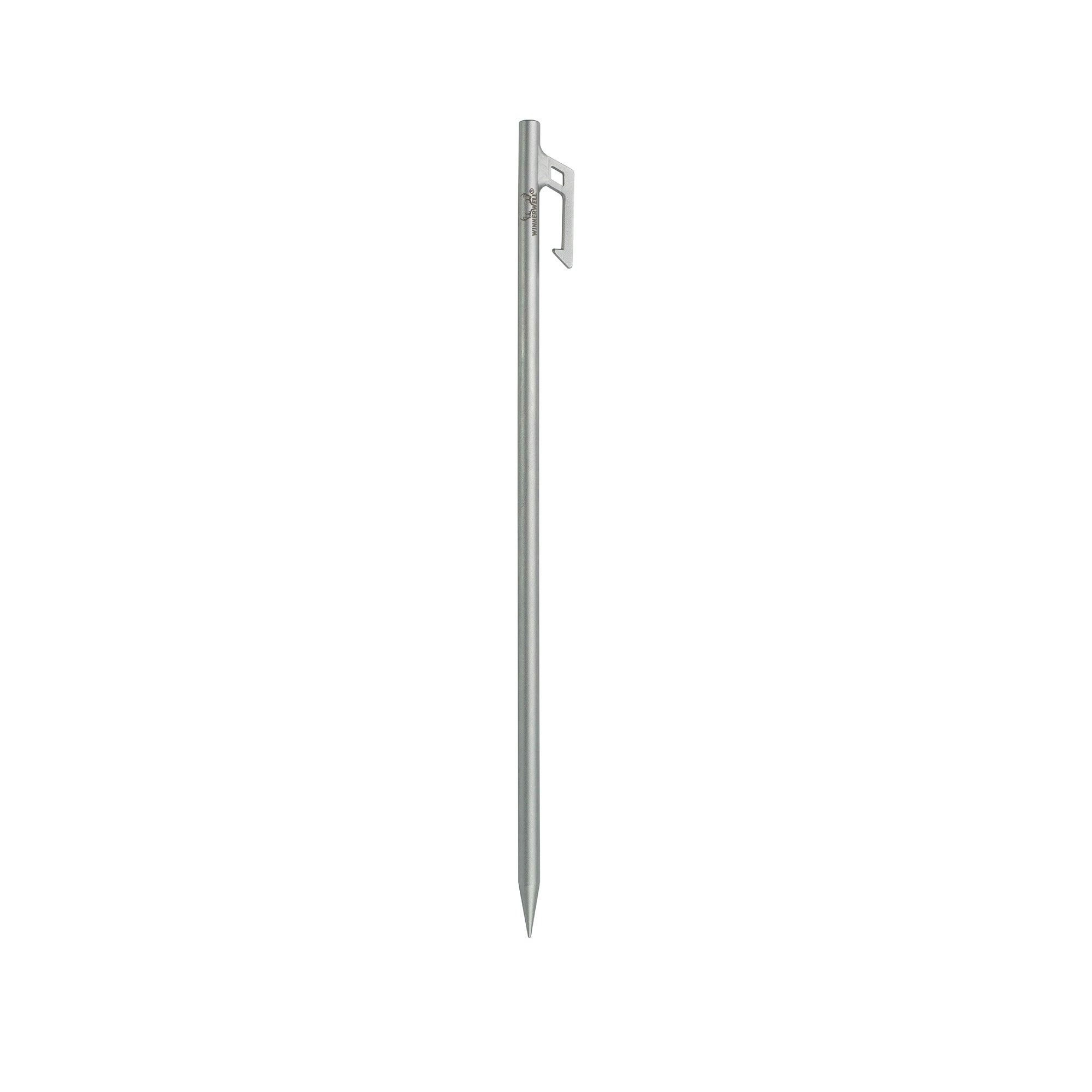 Isolated view of a smaller - sized Winnerwell® stainless steel peg, highlighting its compact, portable design for outdoor adventures.